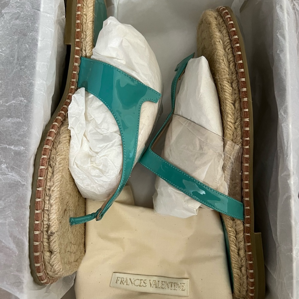 Frances Valentine Hannah Patent FV Espadril. turquoises. Size 8